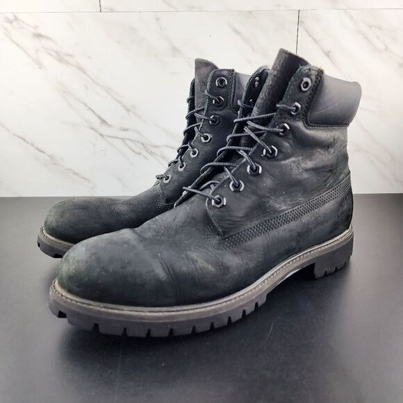 Timberland Premium 6 Inch Black Leather Boots - Picture 3 of 8